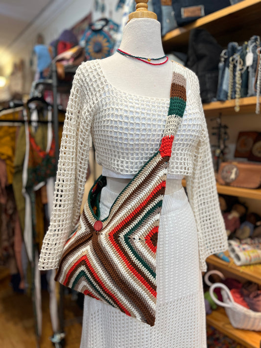 Hand Knitted Crossbody Bag Brown