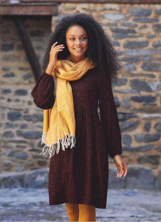 V Neckline Boho Style Long Sleeve Black Red Short Dress