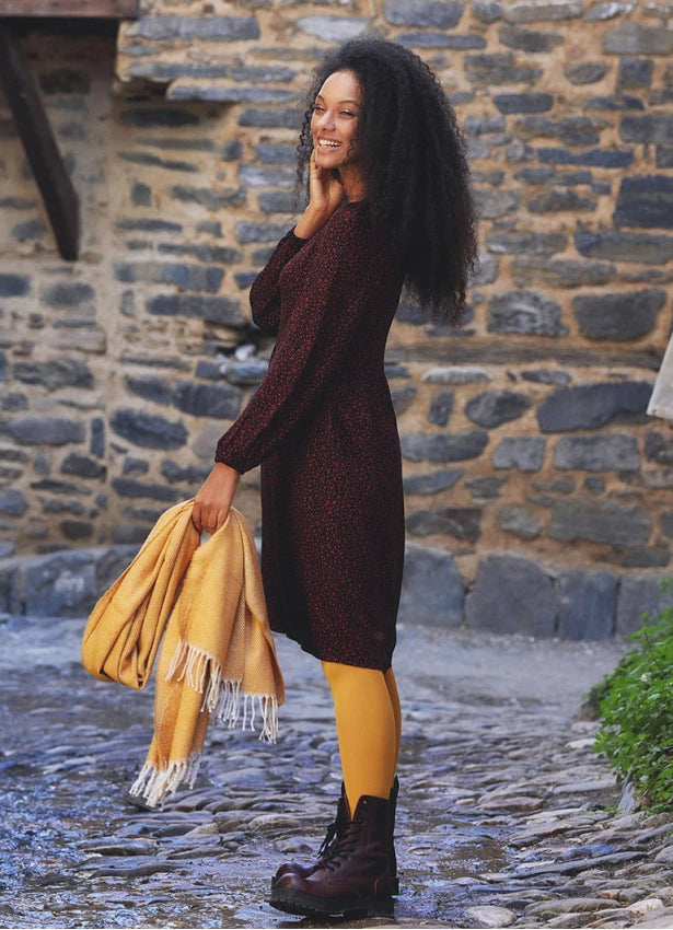 V Neckline Boho Style Long Sleeve Black Red Short Dress