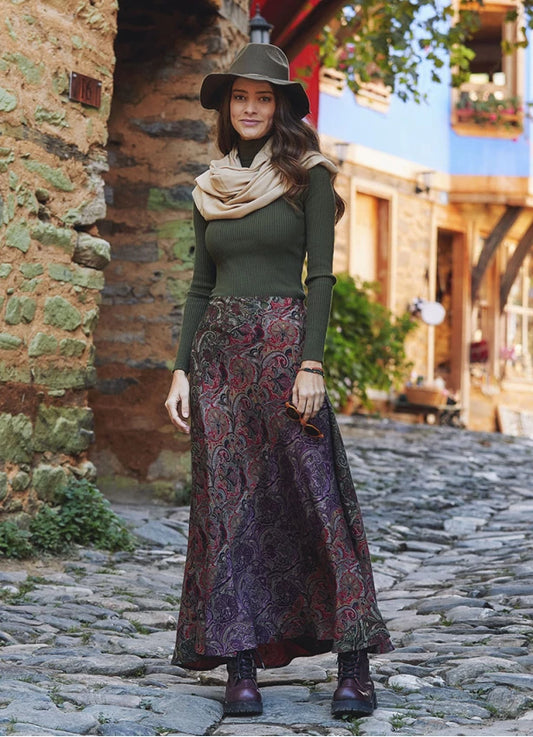 Green Patterned Patchwork Long Skirt