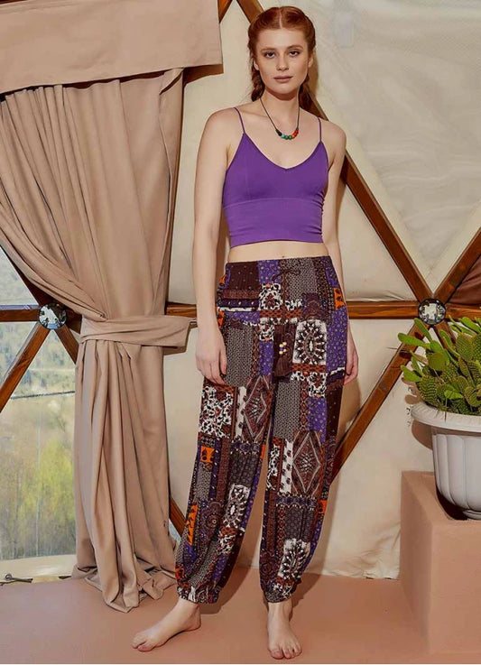 Drawstring Purple Pattern Pants