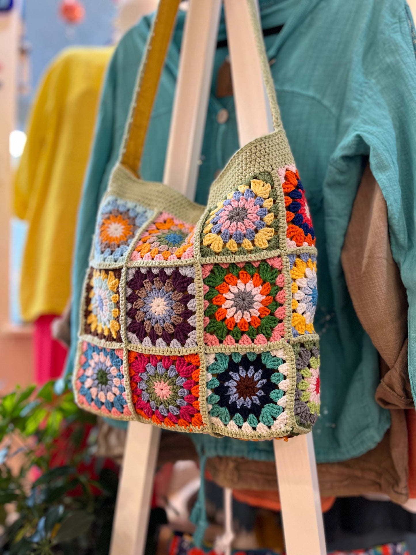 Hand Crochet Side or Crossbody Bag Mint