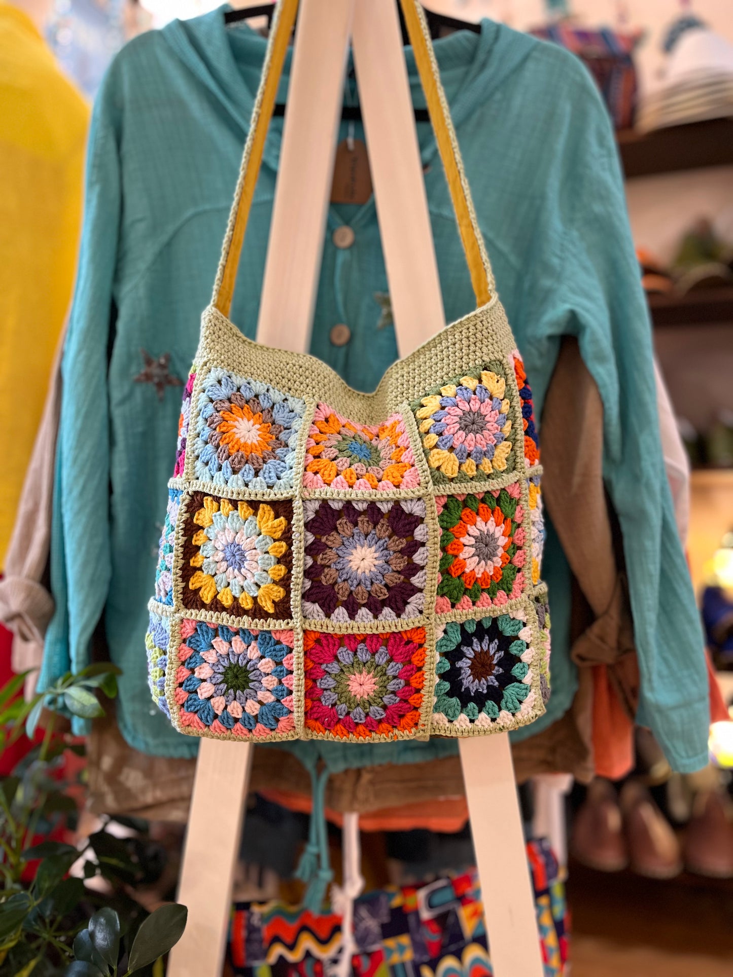 Hand Crochet Side or Crossbody Bag Mint