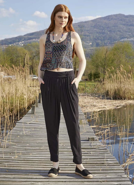 Slim Leg Black Pleated Trousers