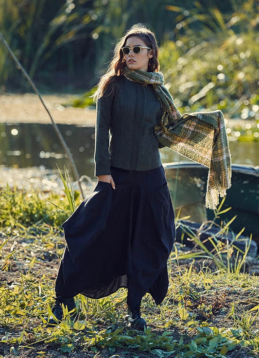 Oversize Pockets Elastic Waist Black Skirt