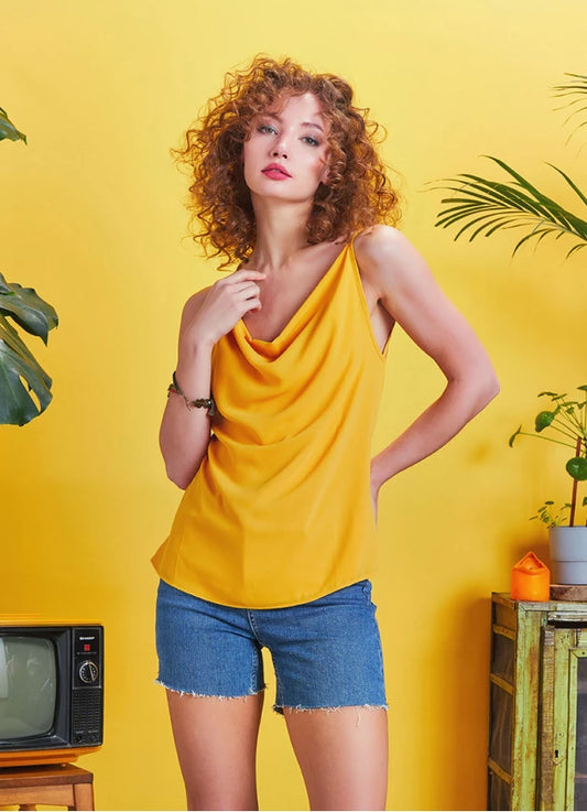 Plunging Bohemian Blouse Yellow