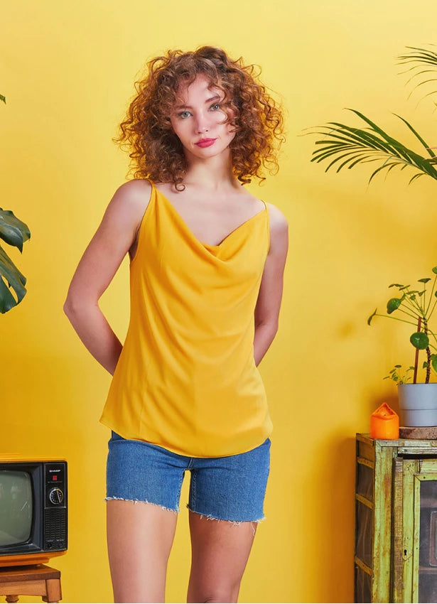 Plunging Bohemian Blouse Yellow