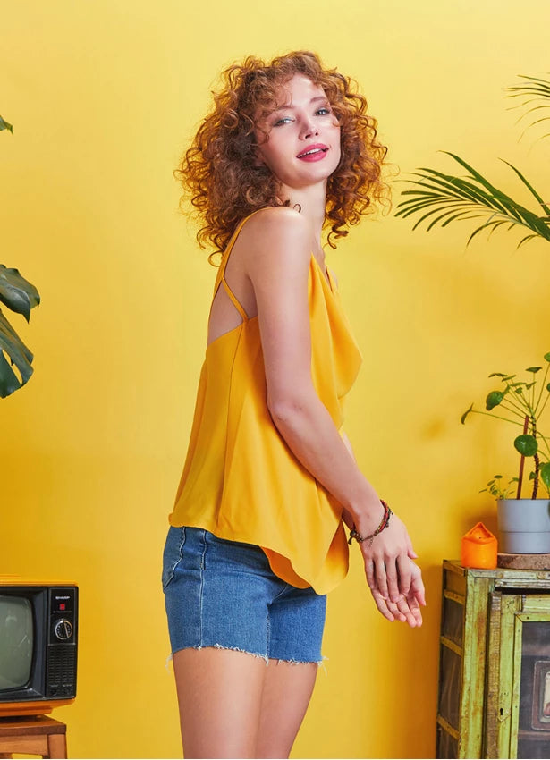 Plunging Bohemian Blouse Yellow
