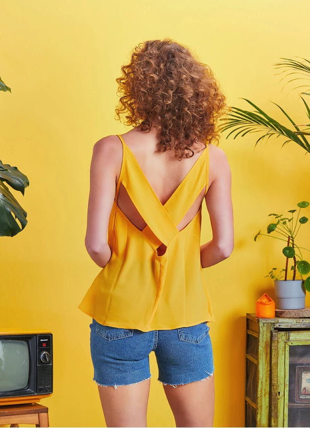Plunging Bohemian Blouse Yellow