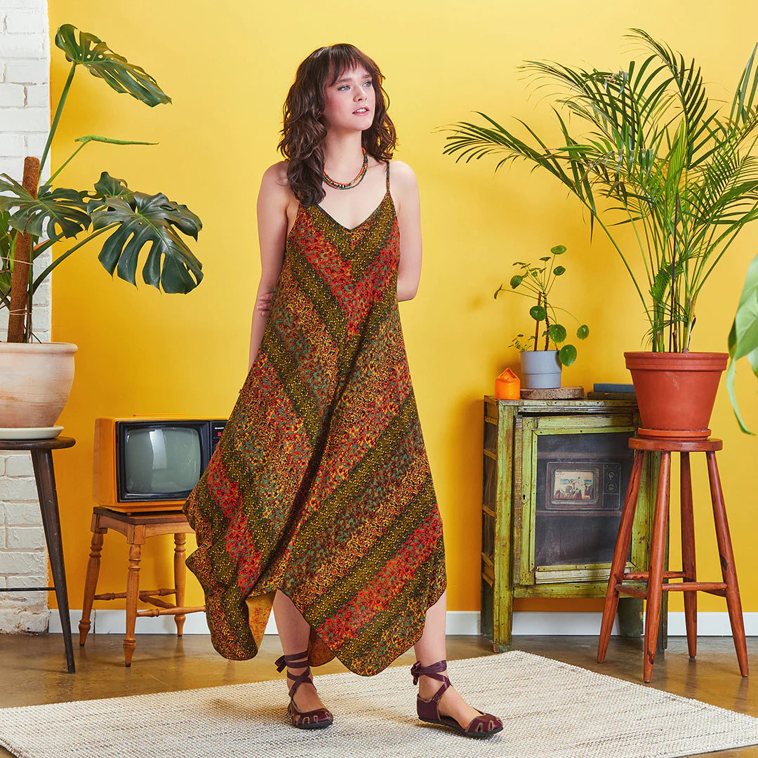 Spaghetti Striped Mustard Patterned Sundress
