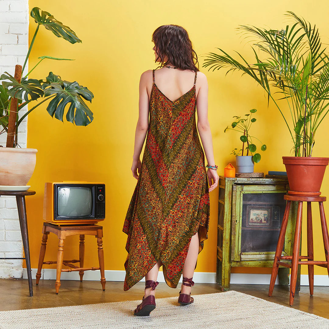 Spaghetti Striped Mustard Patterned Sundress