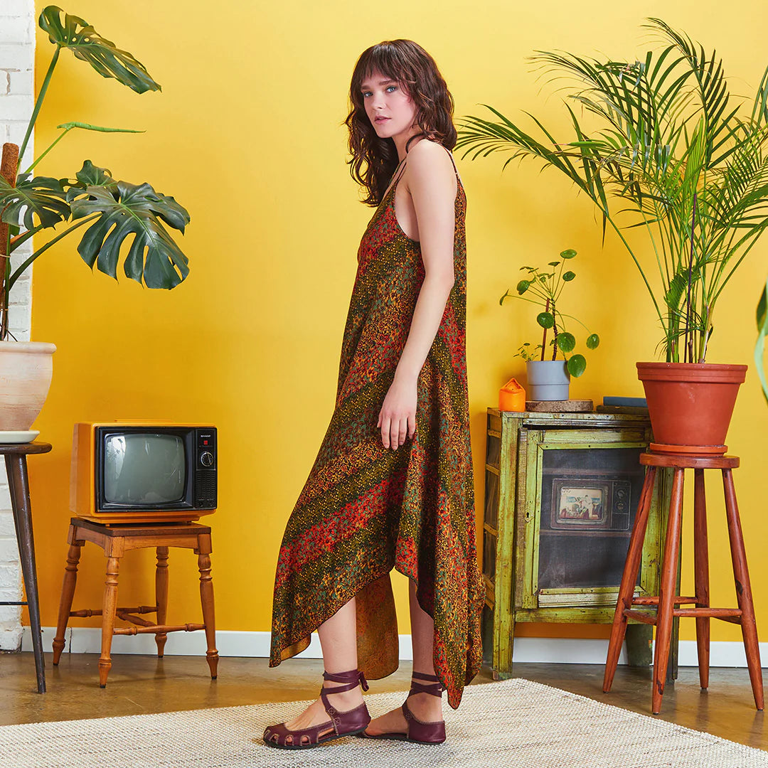 Spaghetti Striped Mustard Patterned Sundress