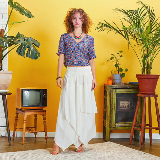 Layered Bohemian Style Maxi Skirt White