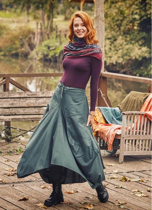 Oversize Pockets Elastic Waist Green Skirt