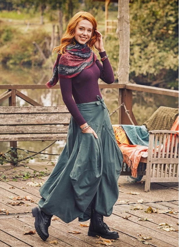 Oversize Pockets Elastic Waist Green Skirt