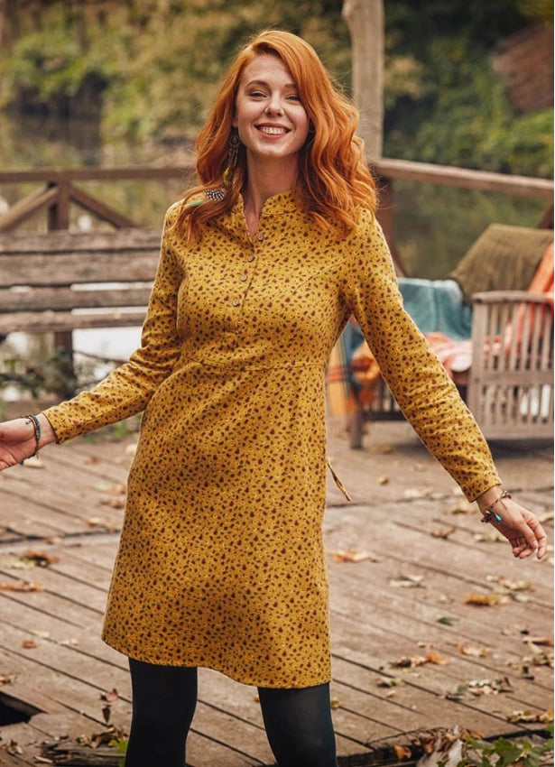Long Sleeve Mustard Floral Dress