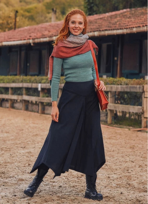 Asymmetrical Hem Cotton Maxi Skirt Black