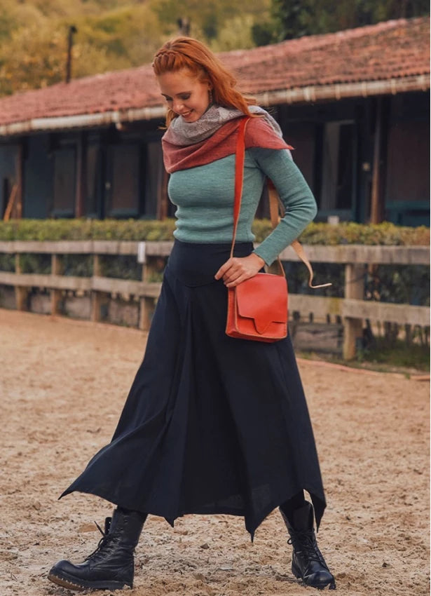 Asymmetrical Hem Cotton Maxi Skirt Black