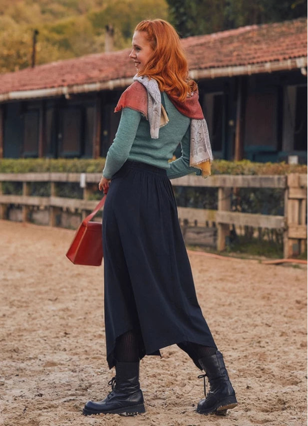 Asymmetrical Hem Cotton Maxi Skirt Black