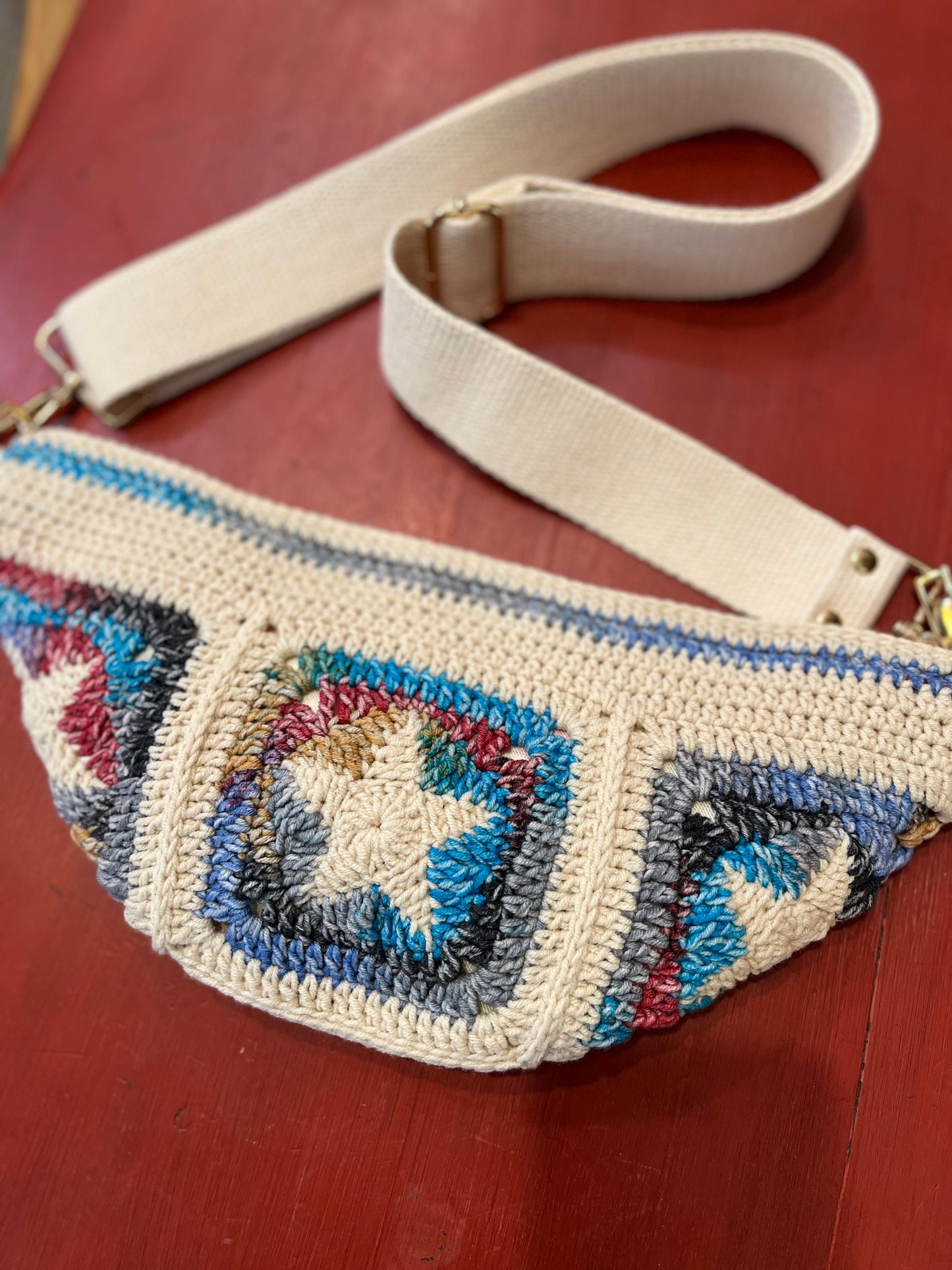 Hand Crochet Crossbody Adjustable Bag Blue Star