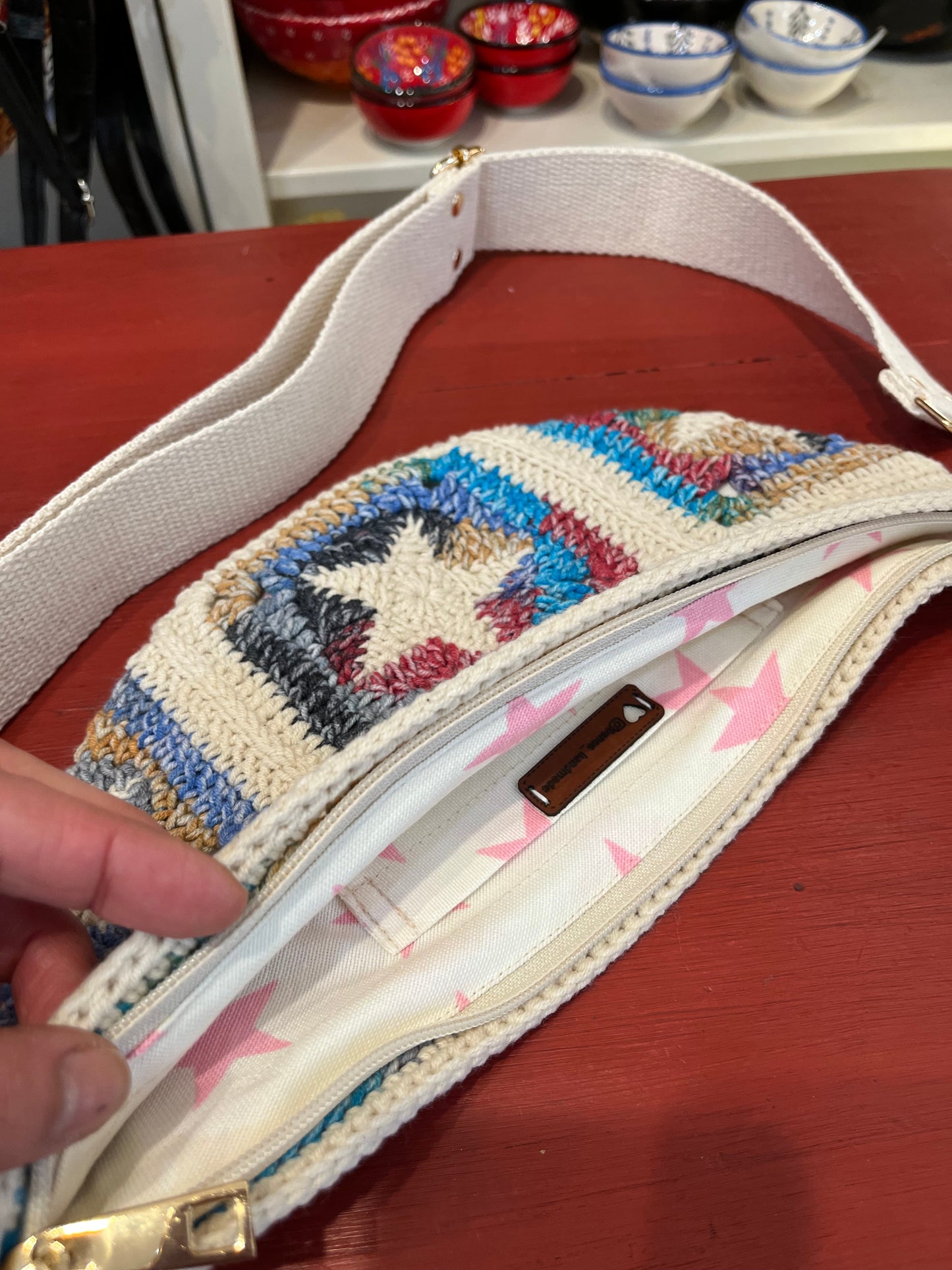 Hand Crochet Crossbody Adjustable Bag Blue Star