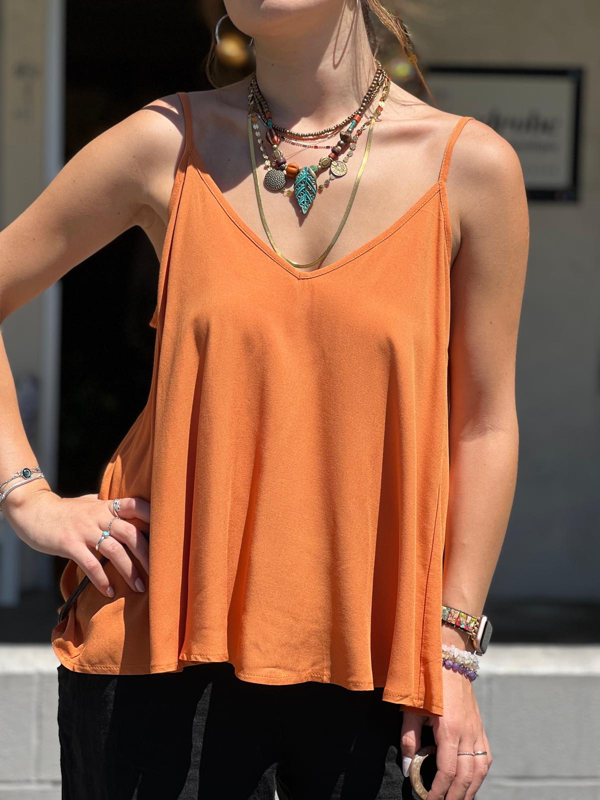 Orange Viscose Tunic with Adjustable Strap