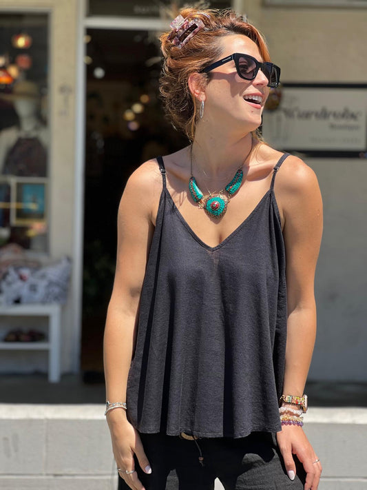 Black Viscose Tunic with Adjustable Strap