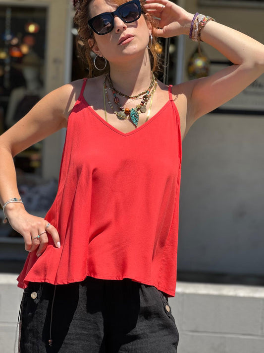 Red Viscose Tunic with Adjustable Strap