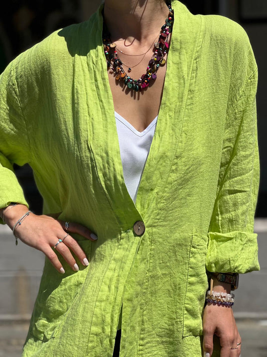Green Long Linen Jacket