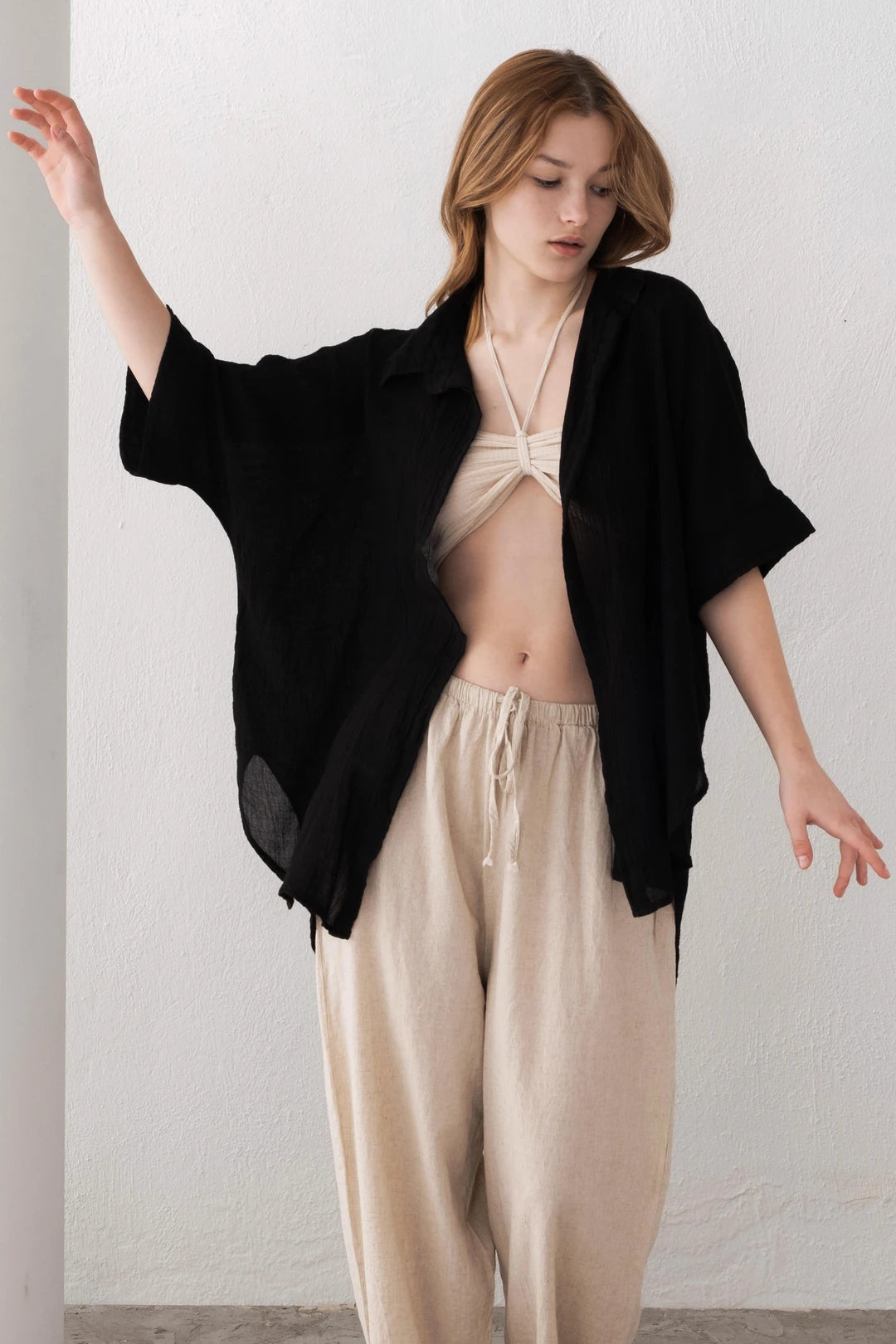 Pure Cotton Oversized Shirt Black