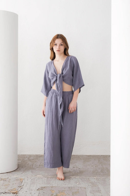 Linen Wrap Top Periwinkle Blue