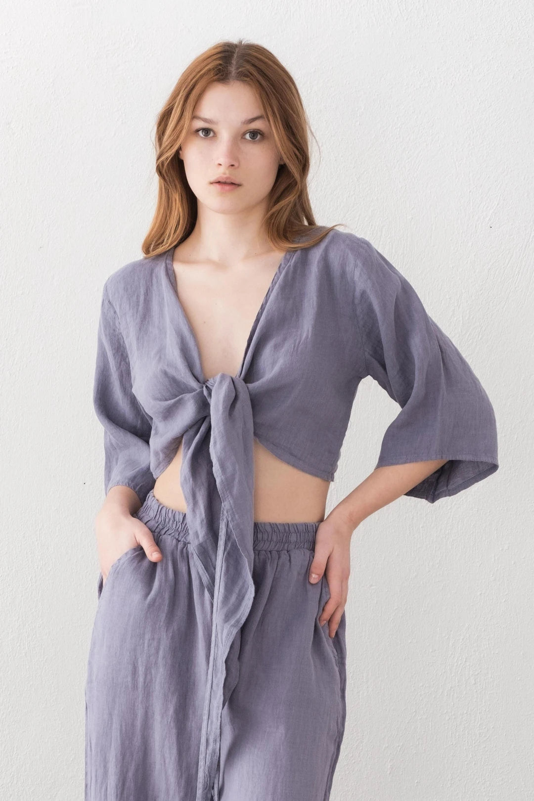 Linen Wrap Top Periwinkle Blue