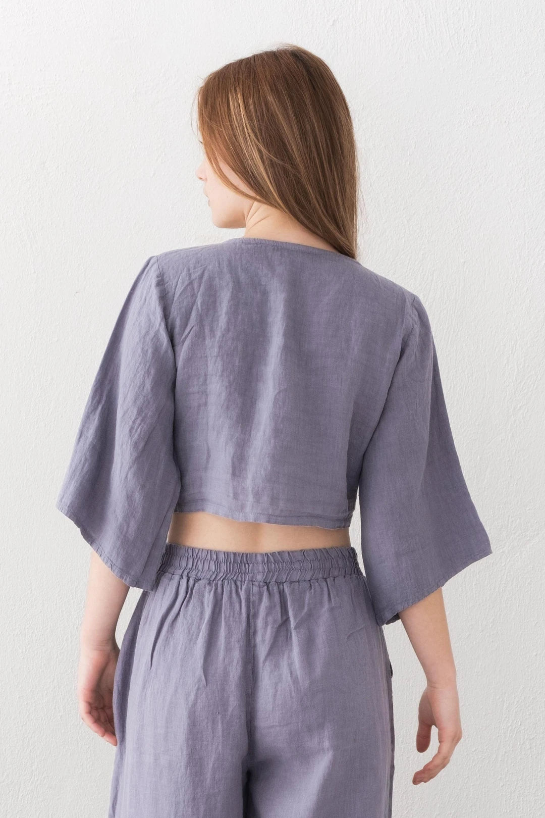 Linen Wrap Top Periwinkle Blue
