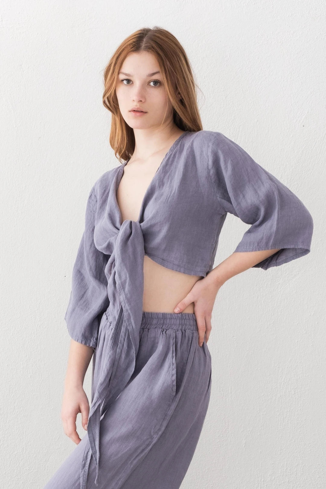 Linen Wrap Top Periwinkle Blue