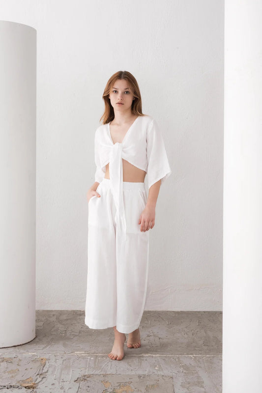 Linen Wrap Top White