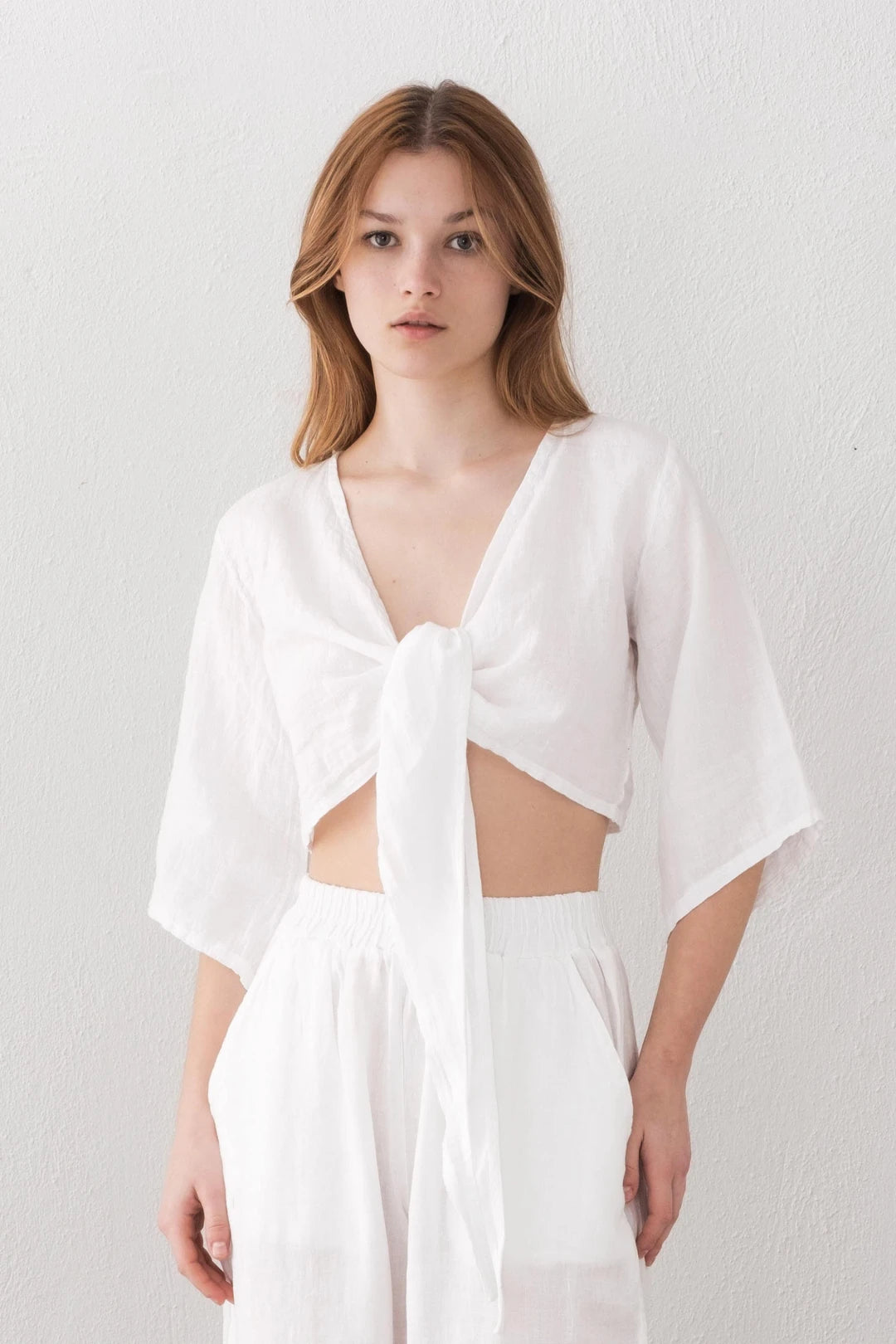 Linen Wrap Top White