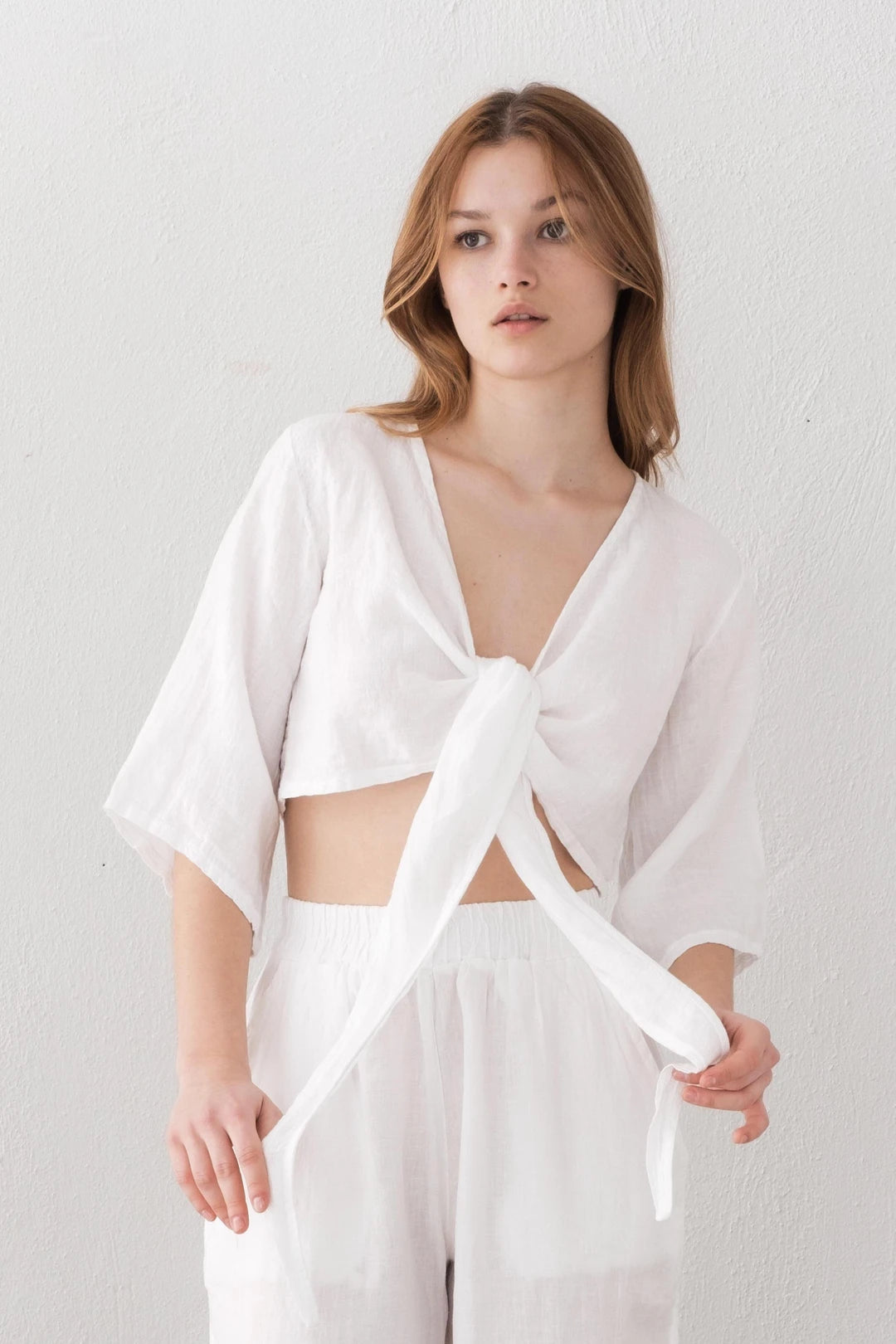 Linen Wrap Top White