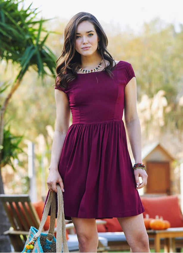 Maroon Open Back Short Dress