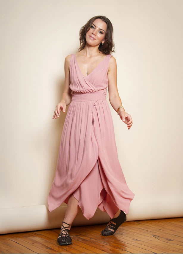 Double Breasted Collar Layered Boho Dress - Pink