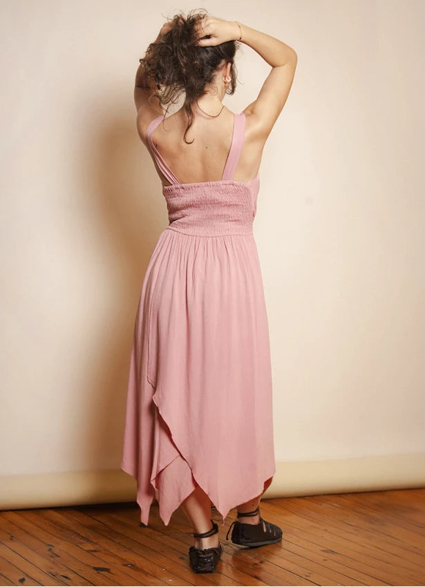 Double Breasted Collar Layered Boho Dress - Pink