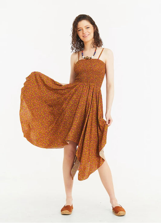 Hankerchief Skirt Thin Straps Loose Floral Patterned Dress