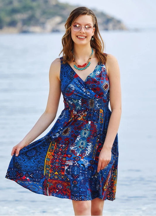 Bohemian Casual Dress with Pocket - Indigo Blue