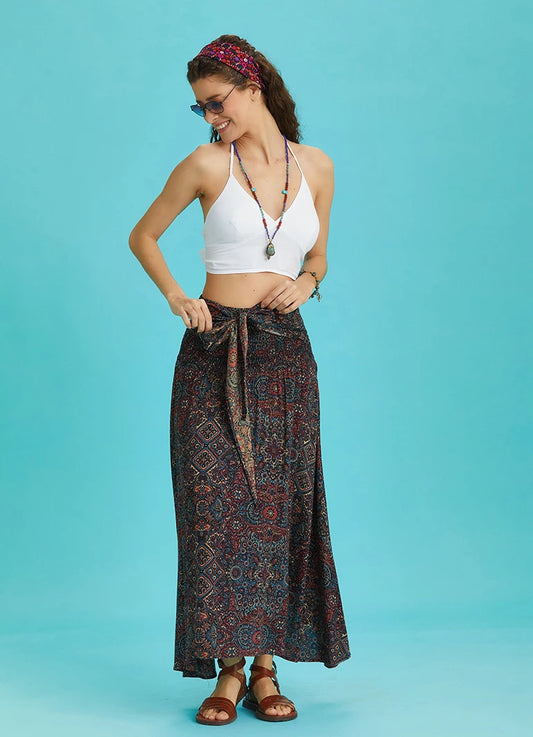 Ethnic Patterned Casual Asymmetrical Skirt