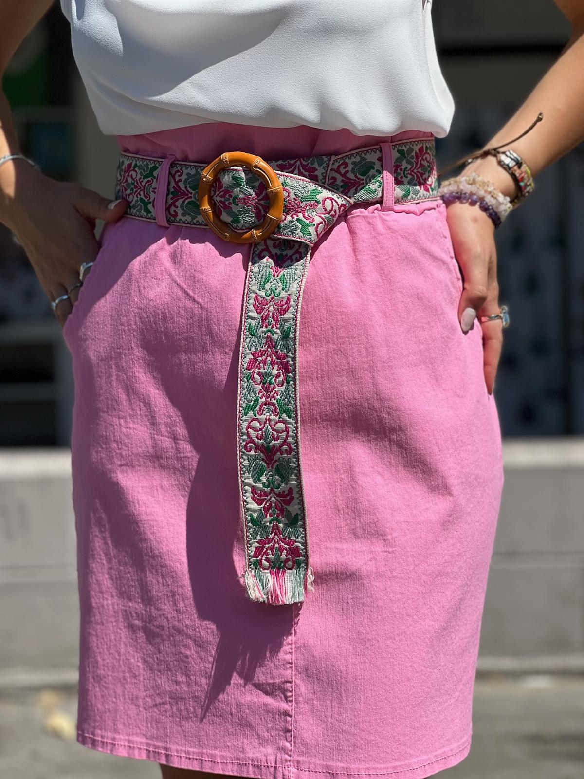 Beige Skirt With Lycra Belt Detail