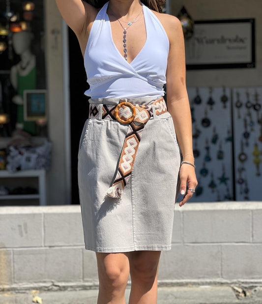 Beige Skirt With Lycra Belt Detail