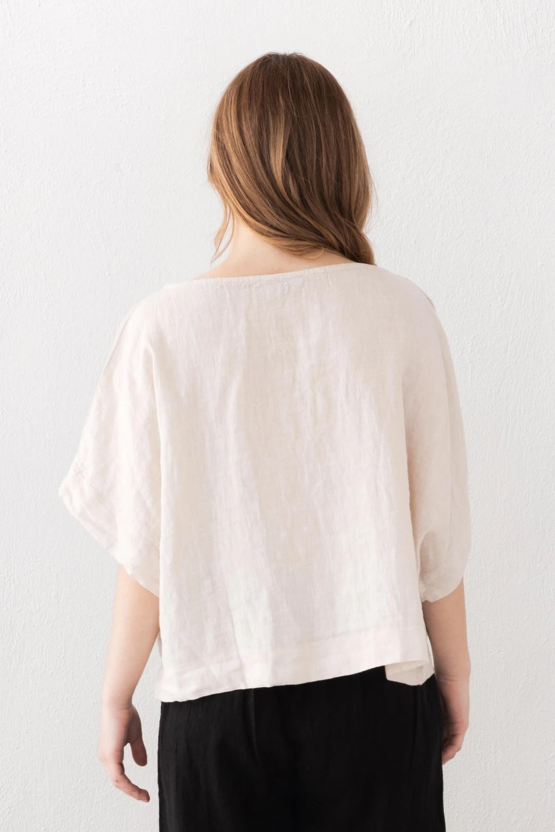 Boat Neck Linen Blouse Beige Color