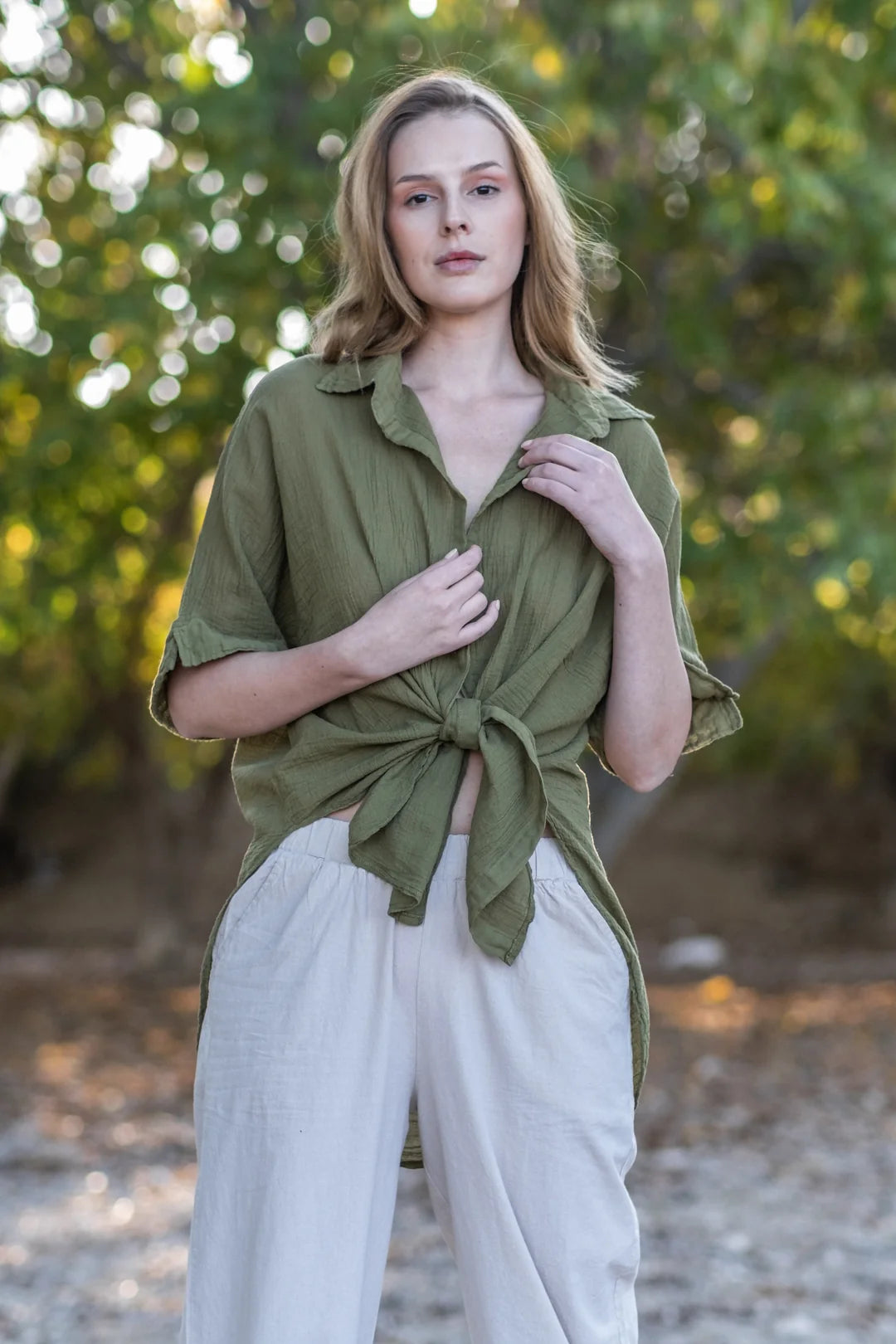 Pure Cotton Oversized Shirt Olive Green