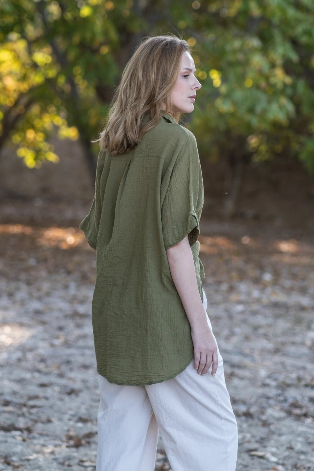 Pure Cotton Oversized Shirt Olive Green