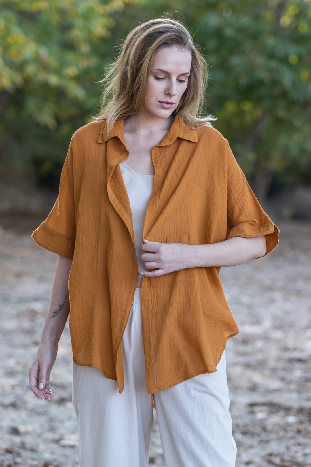 Pure Cotton Oversized Shirt Dark Orange