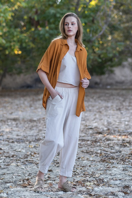 Pure Cotton Oversized Shirt Dark Orange